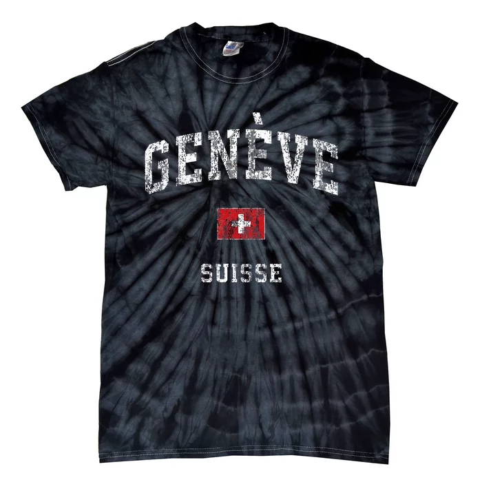 Geneva Suisse Switzerland Vintage Athletic Sports Design Tie-Dye T-Shirt