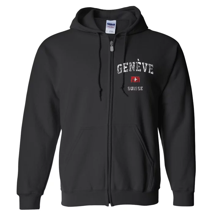 Geneva Suisse Switzerland Vintage Athletic Sports Design Full Zip Hoodie