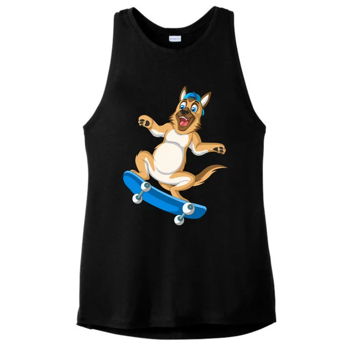 German Shepherd Skateboarding Ladies Tri-Blend Wicking Tank