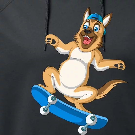 German Shepherd Skateboarding Performance Fleece Hoodie