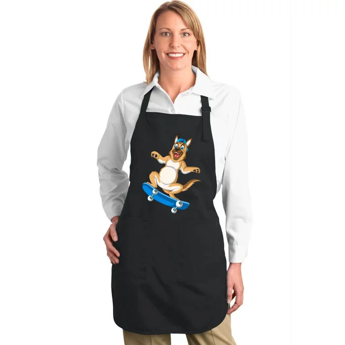 German Shepherd Skateboarding Full-Length Apron With Pocket