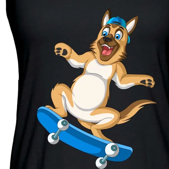 German Shepherd Skateboarding Ladies Essential Flowy Tank