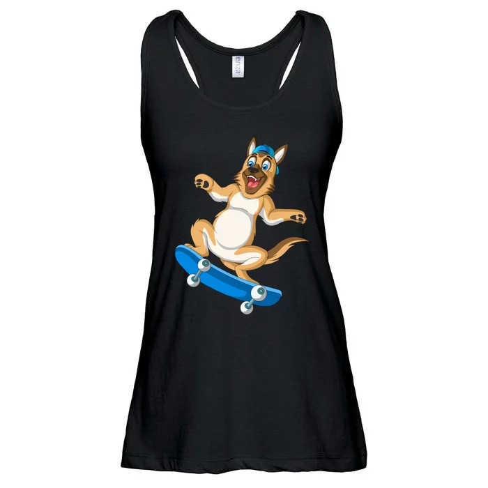 German Shepherd Skateboarding Ladies Essential Flowy Tank