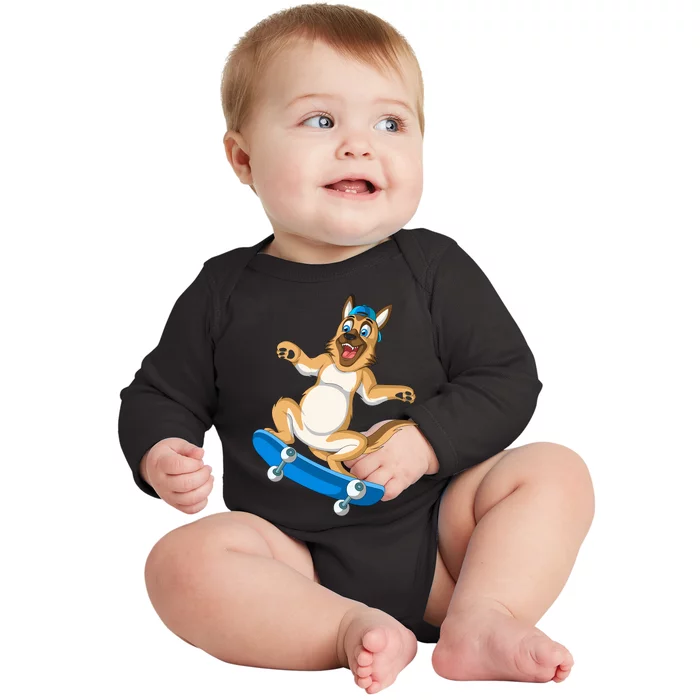 German Shepherd Skateboarding Baby Long Sleeve Bodysuit