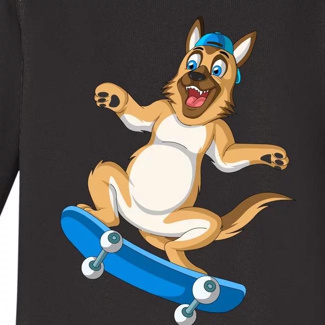 German Shepherd Skateboarding Baby Long Sleeve Bodysuit