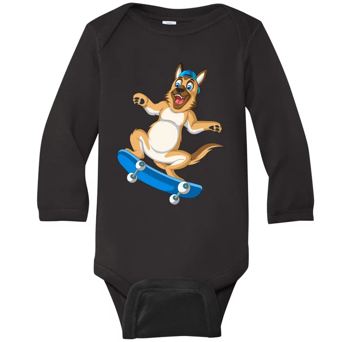 German Shepherd Skateboarding Baby Long Sleeve Bodysuit