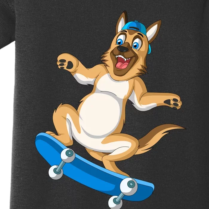 German Shepherd Skateboarding Baby Bodysuit