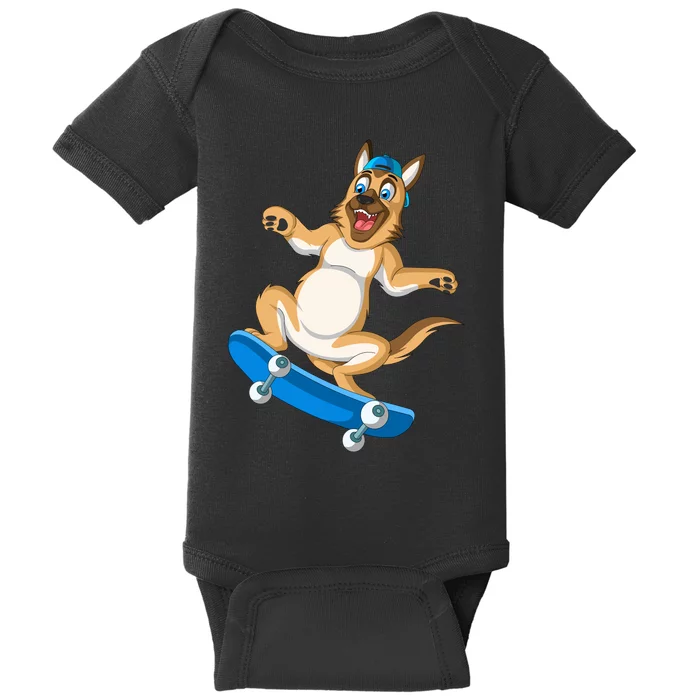 German Shepherd Skateboarding Baby Bodysuit