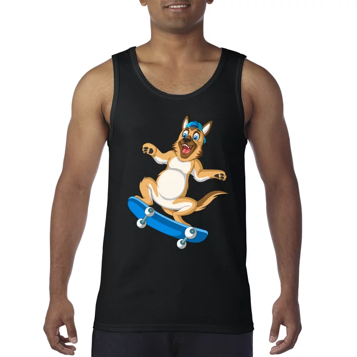 German Shepherd Skateboarding Tank Top