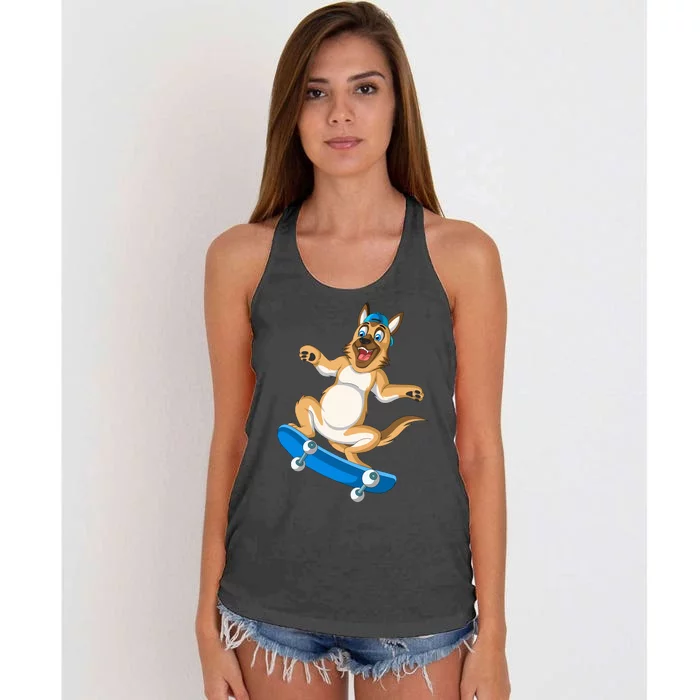 German Shepherd Skateboarding Women's Knotted Racerback Tank