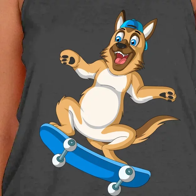 German Shepherd Skateboarding Women's Knotted Racerback Tank