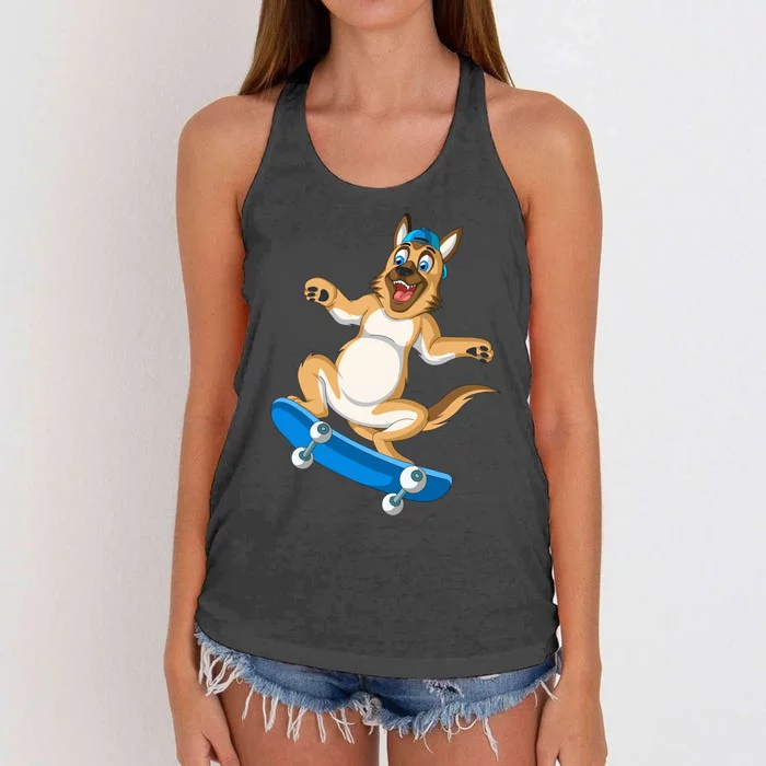 German Shepherd Skateboarding Women's Knotted Racerback Tank