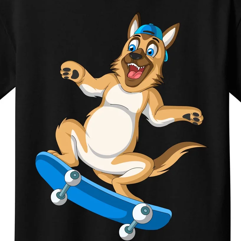 German Shepherd Skateboarding Kids T-Shirt