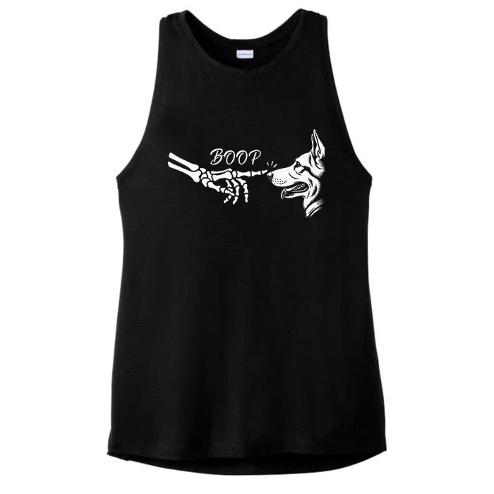 German Shepherd Skeleton Hand Boop Halloween Pet Women Ladies Tri-Blend Wicking Tank