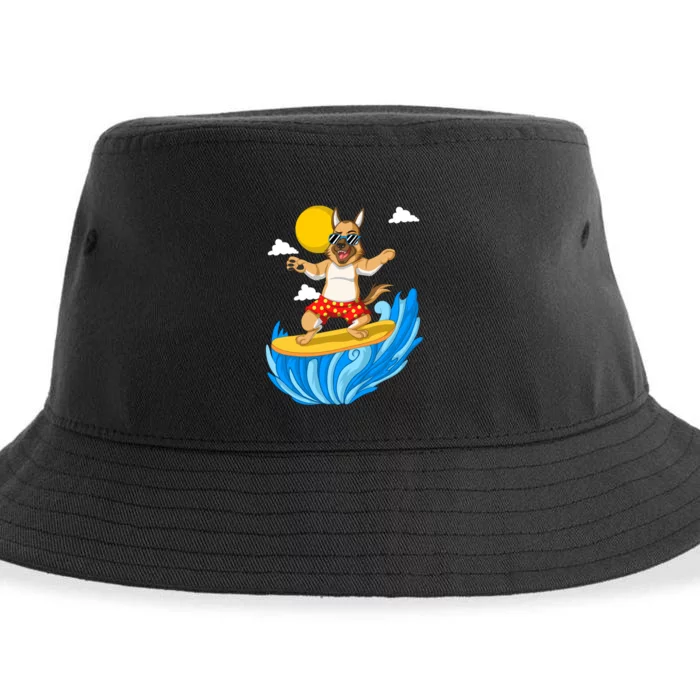 German Shepherd Surfing Sustainable Bucket Hat