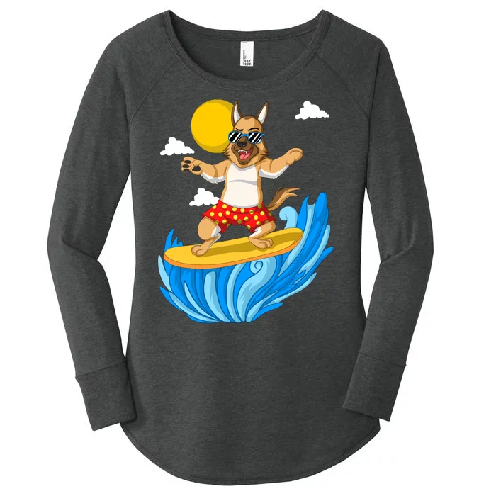 German Shepherd Surfing Women's Perfect Tri Tunic Long Sleeve Shirt