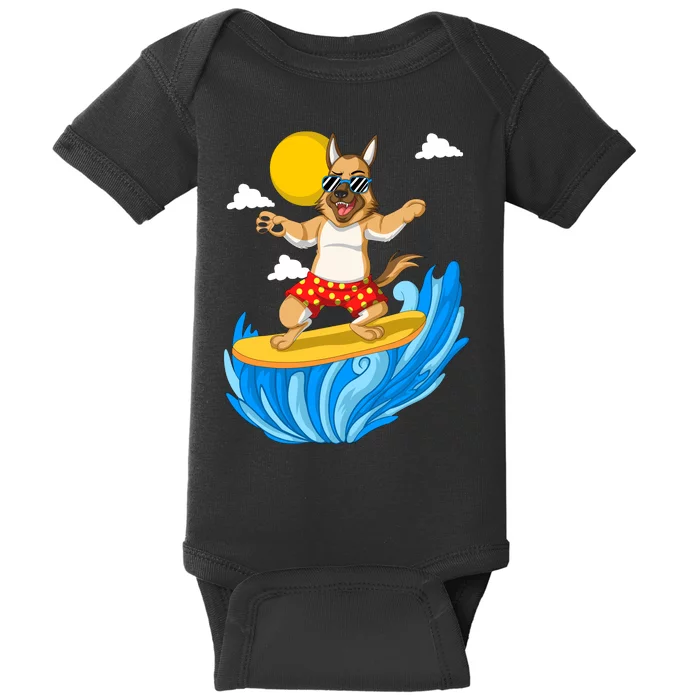 German Shepherd Surfing Baby Bodysuit