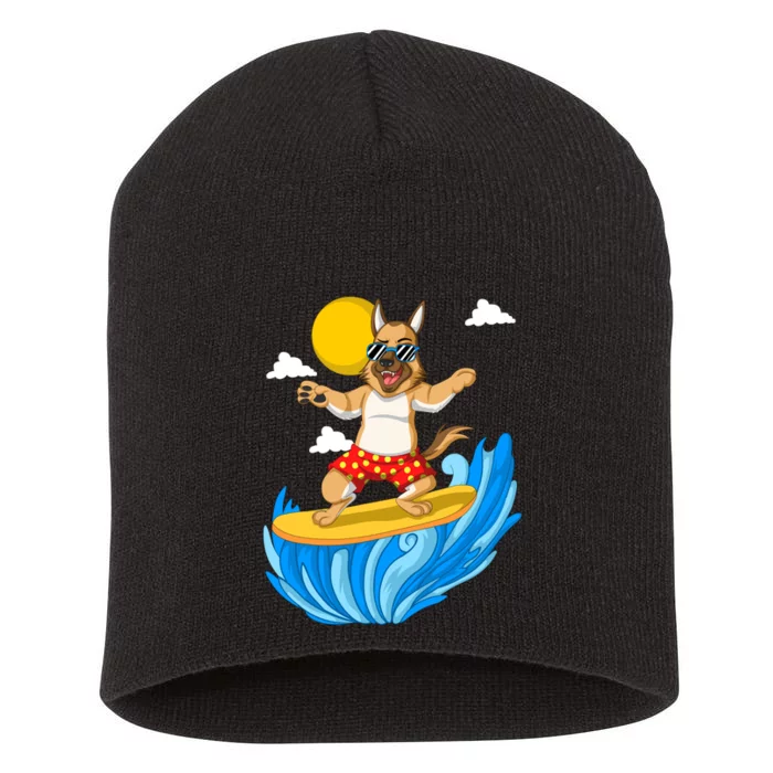 German Shepherd Surfing Short Acrylic Beanie