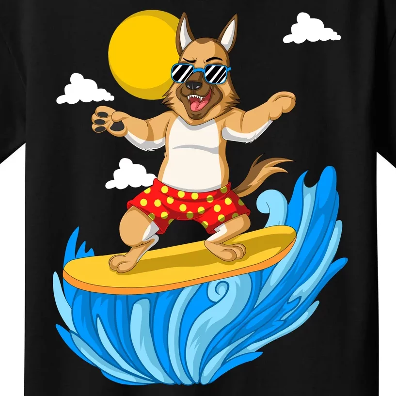 German Shepherd Surfing Kids T-Shirt