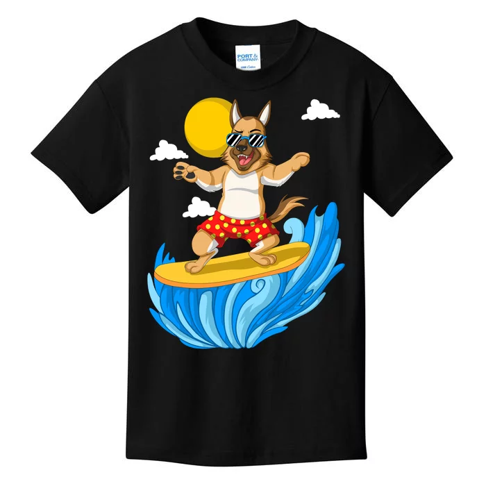 German Shepherd Surfing Kids T-Shirt