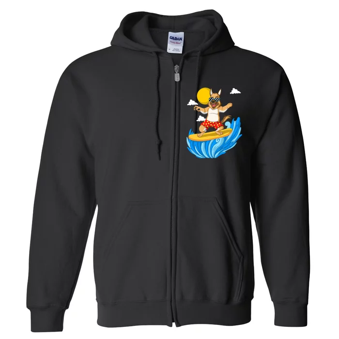 German Shepherd Surfing Full Zip Hoodie