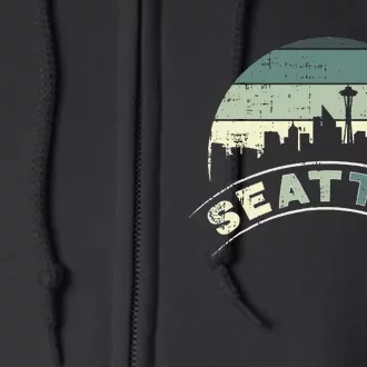 Grunge Seattle Skyline Distressed Look Design Full Zip Hoodie