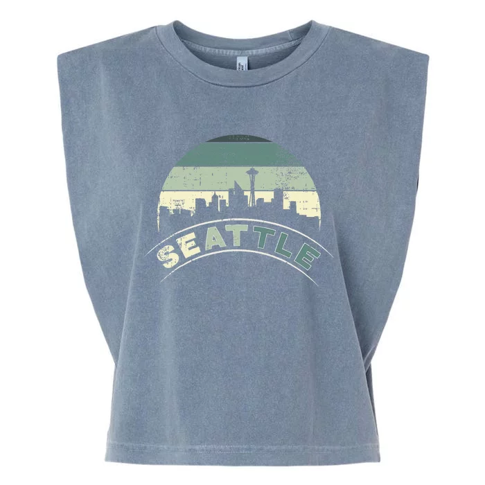 Grunge Seattle Skyline Distressed Look Design Garment-Dyed Women's Muscle Tee