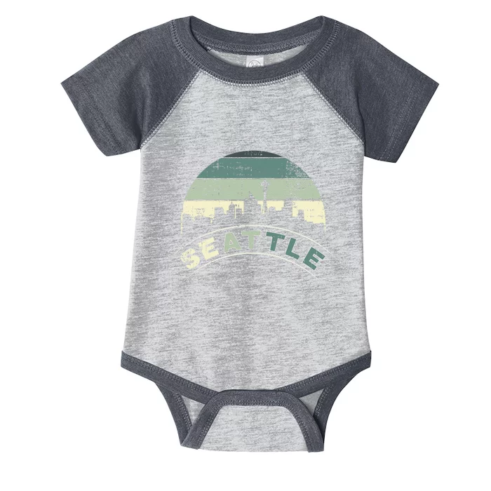 Grunge Seattle Skyline Distressed Look Design Infant Baby Jersey Bodysuit