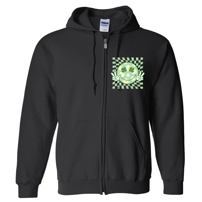 Groovy Shamrock Smile Face St Patricks Day Full Zip Hoodie