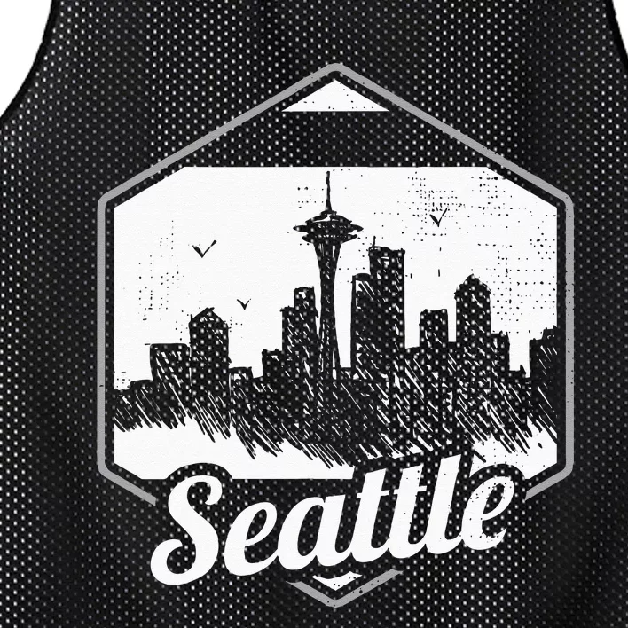 Grunge Seattle Skyline Distressed Look Design Mesh Reversible Basketball Jersey Tank