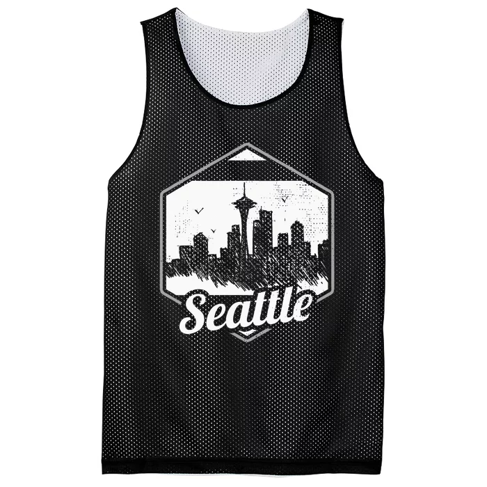 Grunge Seattle Skyline Distressed Look Design Mesh Reversible Basketball Jersey Tank