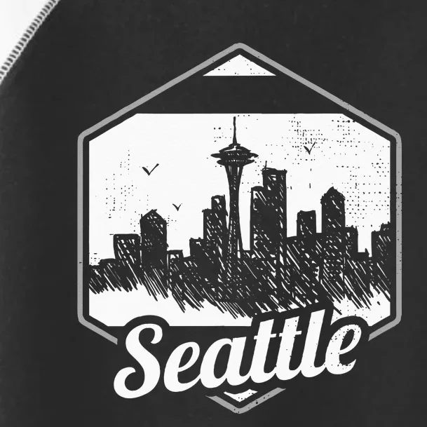 Grunge Seattle Skyline Distressed Look Design Toddler Fine Jersey T-Shirt