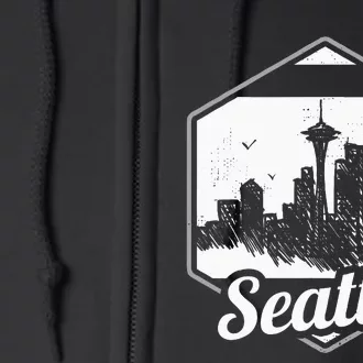 Grunge Seattle Skyline Distressed Look Design Full Zip Hoodie