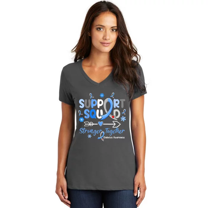 Groovy Support Squad Blue Ribbon Diabetes Awareness Women's V-Neck T-Shirt