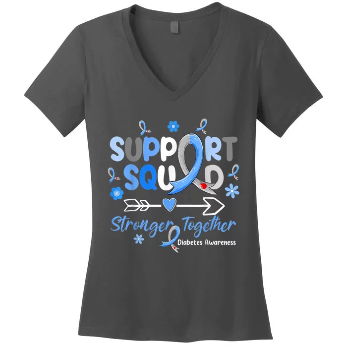 Groovy Support Squad Blue Ribbon Diabetes Awareness Women's V-Neck T-Shirt