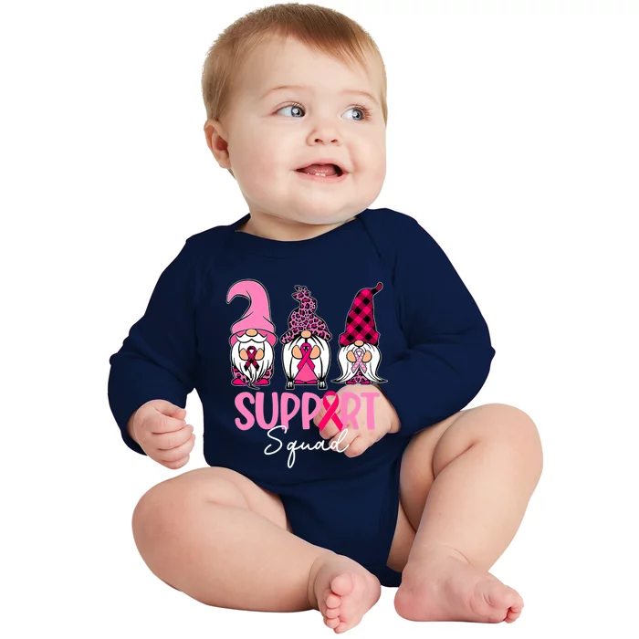 Gnomes Support Squad Breast Cancer Awareness Pink Ribbon Baby Long Sleeve Bodysuit