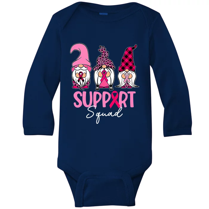 Gnomes Support Squad Breast Cancer Awareness Pink Ribbon Baby Long Sleeve Bodysuit