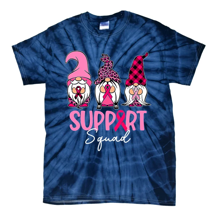 Gnomes Support Squad Breast Cancer Awareness Pink Ribbon Tie-Dye T-Shirt