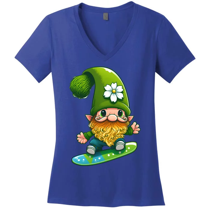 Gnome Surfing Skating St Patricks Day Cool Gift Women's V-Neck T-Shirt