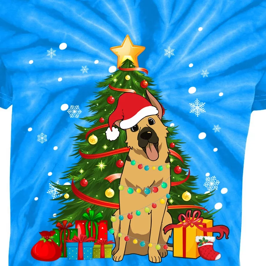 Ger Shepherd Santa Christmas Tree Light Pajama Dog Xmas Funny Gift Kids Tie-Dye T-Shirt