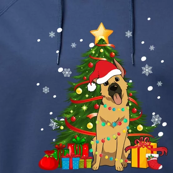 Ger Shepherd Santa Christmas Tree Light Pajama Dog Xmas Funny Gift Performance Fleece Hoodie