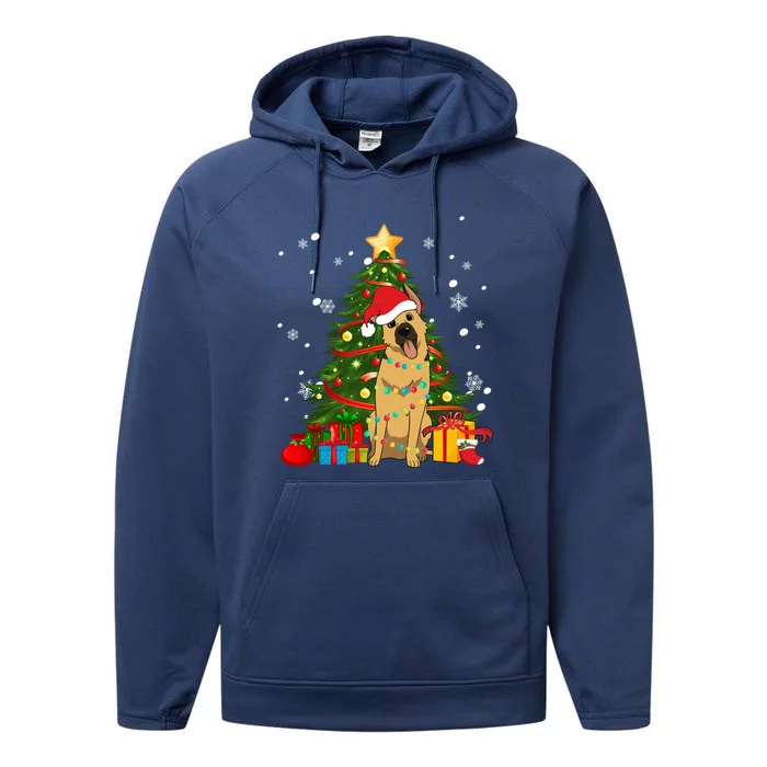 Ger Shepherd Santa Christmas Tree Light Pajama Dog Xmas Funny Gift Performance Fleece Hoodie