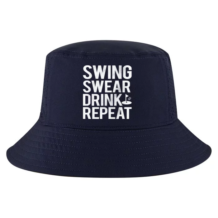 Golfer Swing Swear Repeat Funny Golf Gift Cool Comfort Performance Bucket Hat