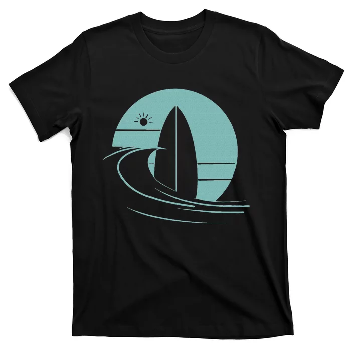 Graphic Sun Surf And Waves Design T-Shirt