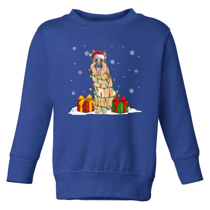 Ger Shepherd Santa Christmas Tree Lights Xmas Pajama Dogs Gift Toddler Sweatshirt