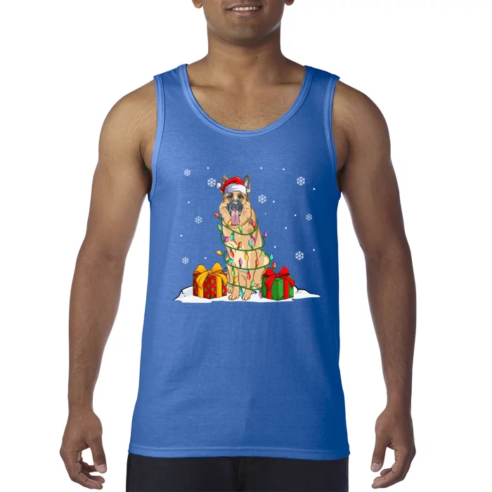 Ger Shepherd Santa Christmas Tree Lights Xmas Pajama Dogs Gift Tank Top