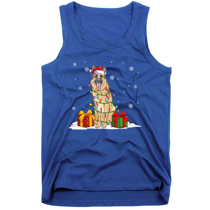 Ger Shepherd Santa Christmas Tree Lights Xmas Pajama Dogs Gift Tank Top