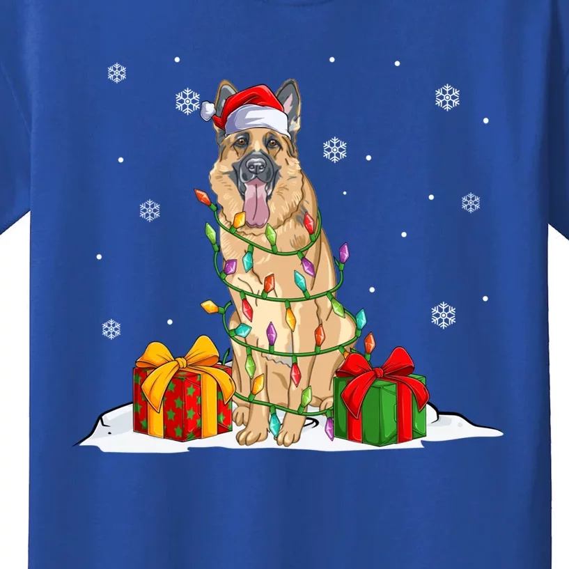 Ger Shepherd Santa Christmas Tree Lights Xmas Pajama Dogs Gift Kids T-Shirt