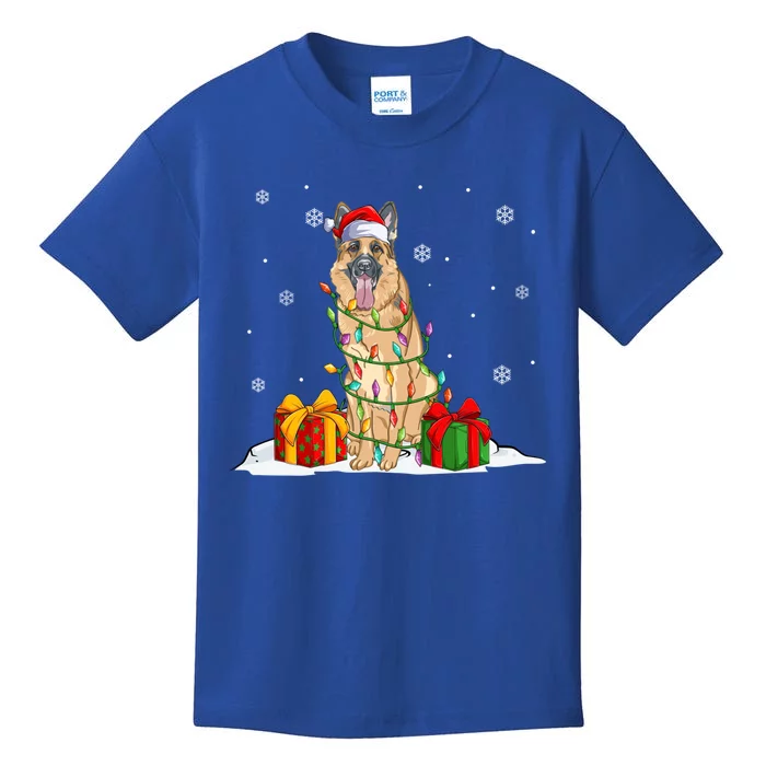 Ger Shepherd Santa Christmas Tree Lights Xmas Pajama Dogs Gift Kids T-Shirt