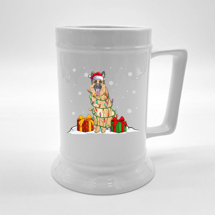 Ger Shepherd Santa Christmas Tree Lights Xmas Pajama Dogs Gift Front & Back Beer Stein